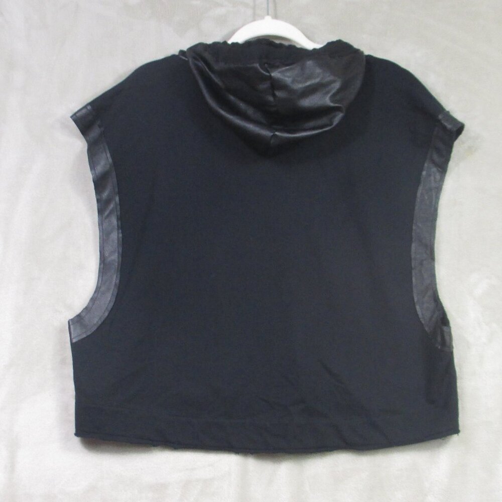 NWT Planet by Lauren G Top Women Black Size 1 Cotton Vegan Leather Trim USA - Picture 2 of 9